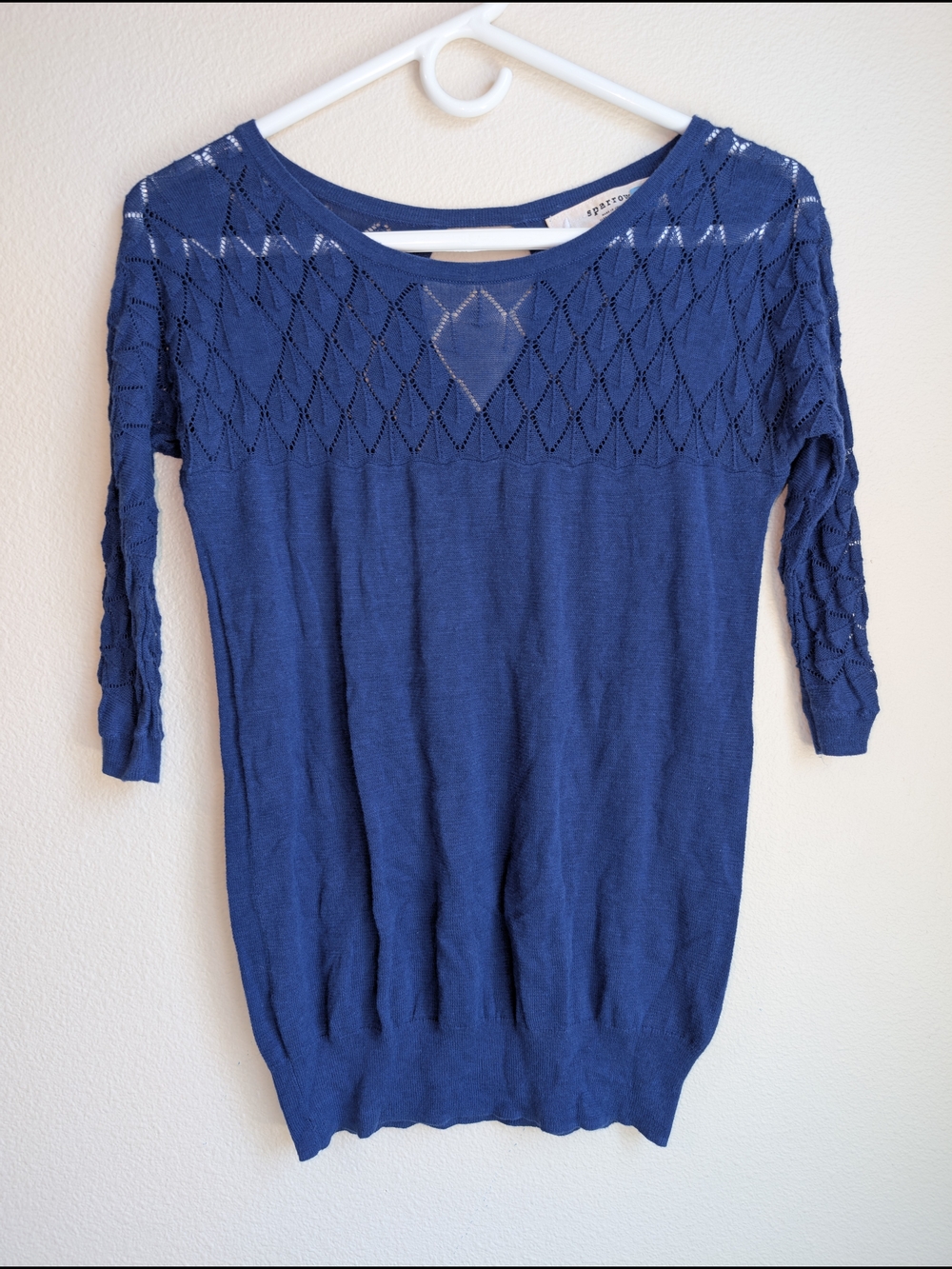 sparrow Cobalt Blue Diamond Knit Top Women's Size S